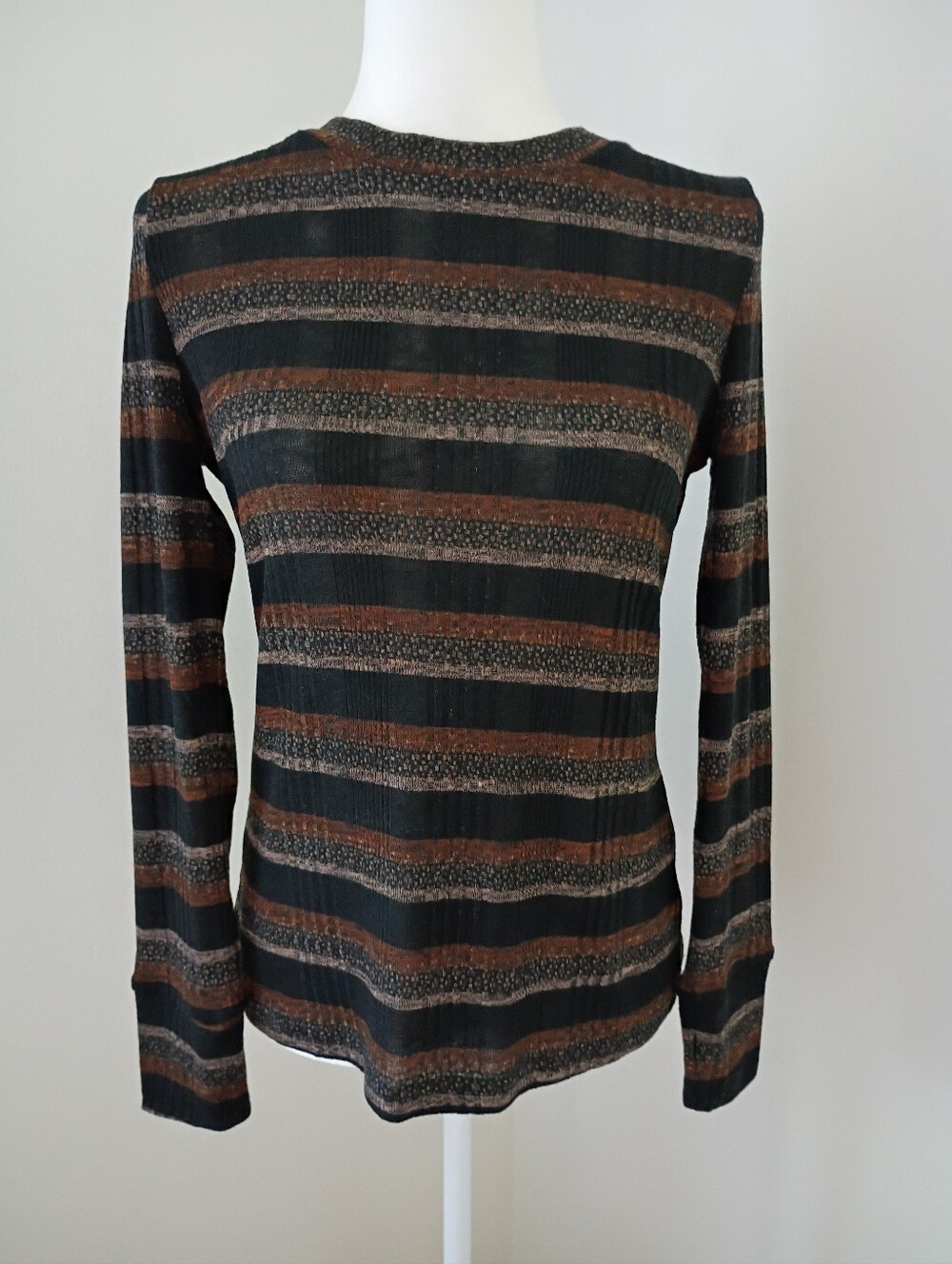 Payton Jensen Black and Brown Striped Knit Pullover size Small